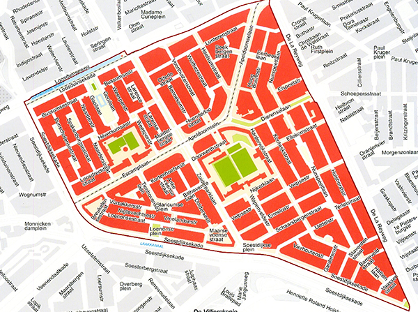 Kaart van de wijk Rustenburg-oost.