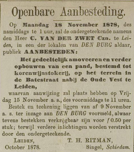 Advertentie uit het Leidsch Dagblad van 13-11-1878. Advertentie uit het Leidsch Dagblad van 13-11-1878.